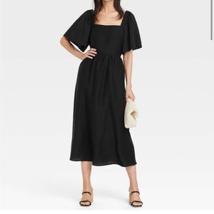 A New Day Black Flutter Sleeve Open Tie Back Bow Midi Dress Carla Rockmore